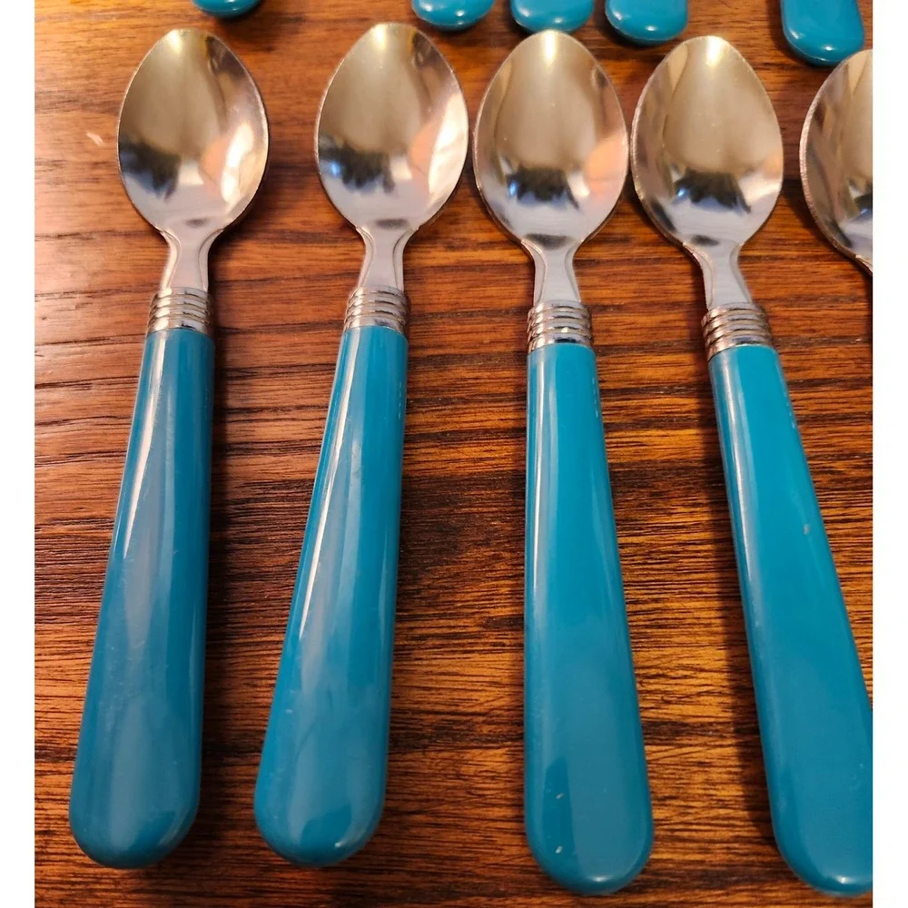 MCM Turquoise Blue 16 Piece Flatware Set Stainless Steel 8 Forks 8 Spoons Teal